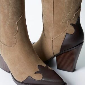 Shoe Dazzle Tan and Brown Heeled Boots